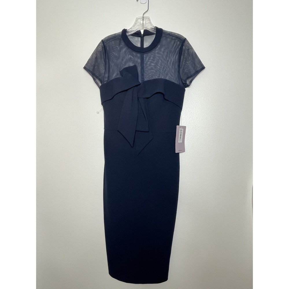 JS Collection Roselle Bow Detail Cocktail Midi Navy Dress Womens Size 6
